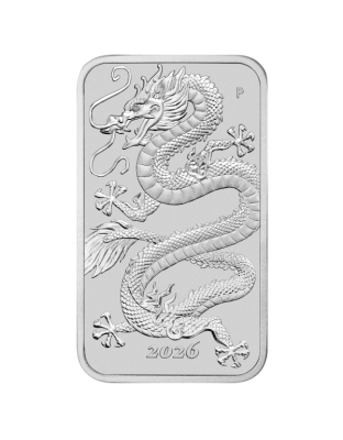 2026 1 OZ SILVER PERTH MINT DRAGON RECTANGULAR COIN Obverse