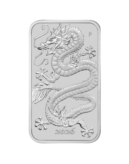 2026 1 OZ SILVER PERTH MINT DRAGON RECTANGULAR COIN Obverse