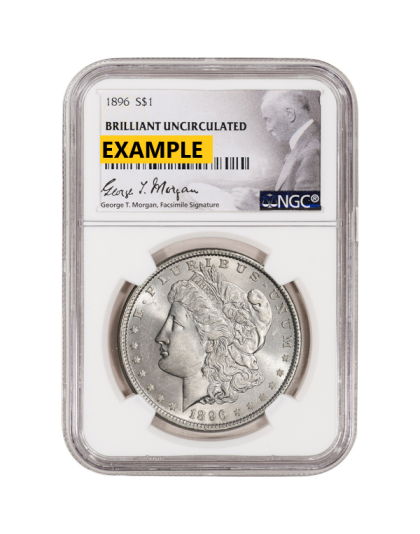 1896 MORGAN SILVER DOLLAR NGC BU G.T. MORGAN LABEL Obverse