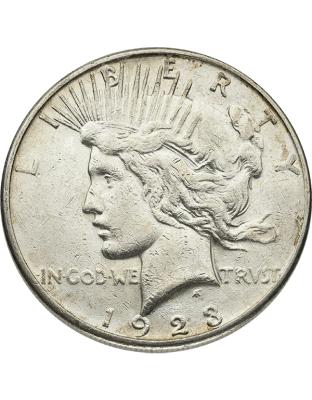 AMERICAN SILVER PEACE DOLLAR CLEANED OR EXCESSIVE WEAR Obverse