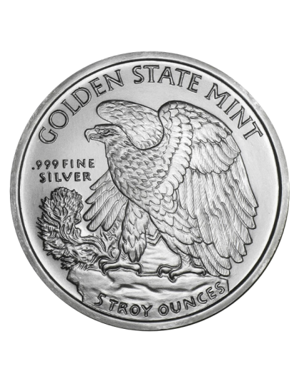 5 OZ SILVER ROUND WALKING LIBERTY DESIGN GOLDEN STATE MINT Reverse