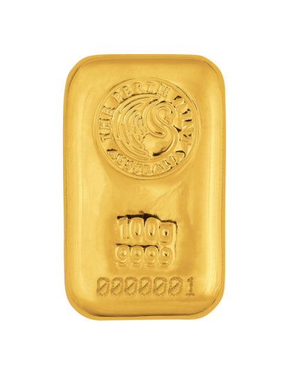 100 GRAM GOLD BAR PERTH CAST Obverse